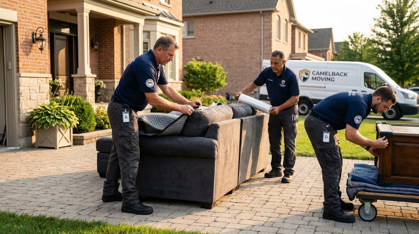 Large estate moving crew wrapping furniture in Longmont, CO